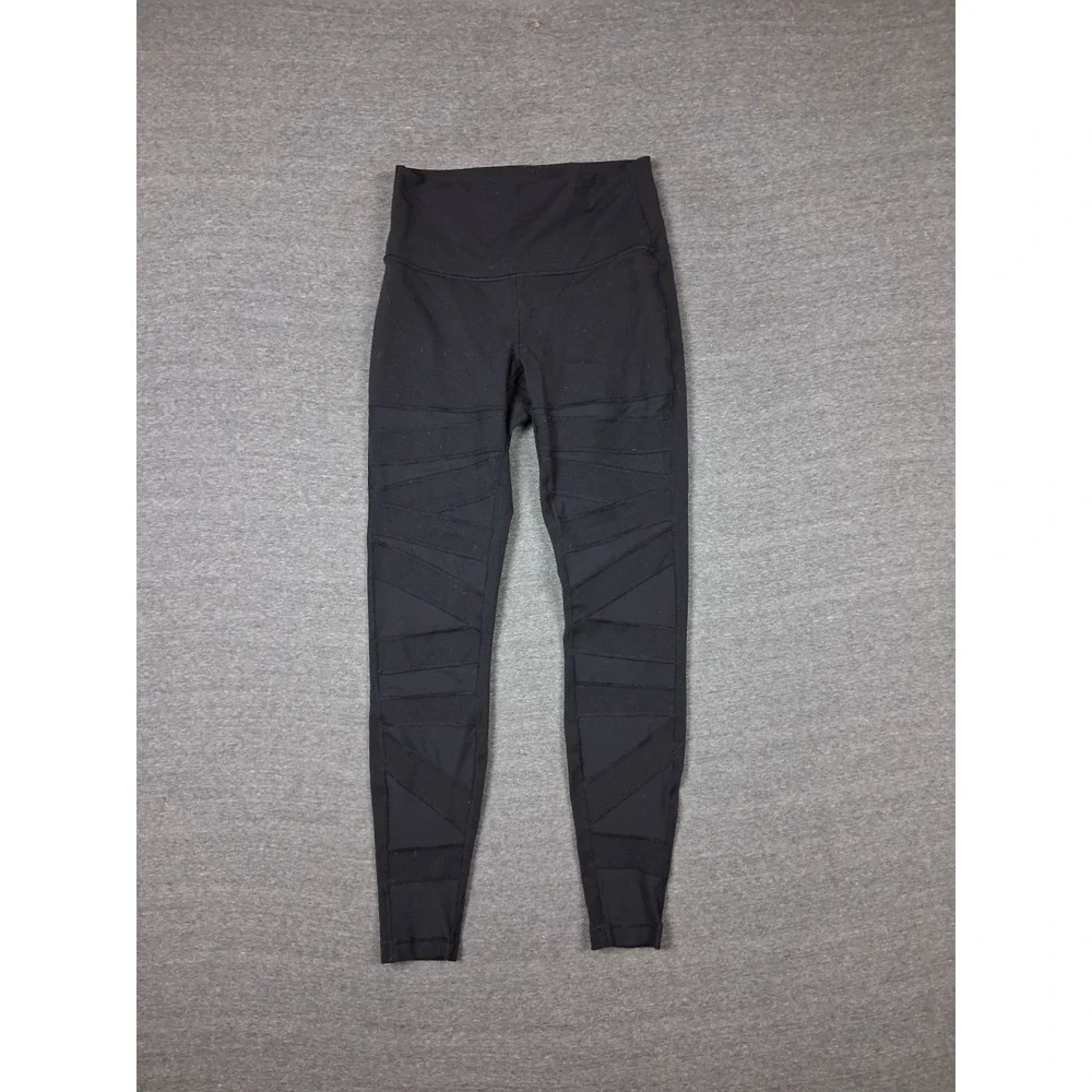 Lululemon Womens Pants 8 Black Wunder Under Cross Cross Mesh Active Preppy Yoga